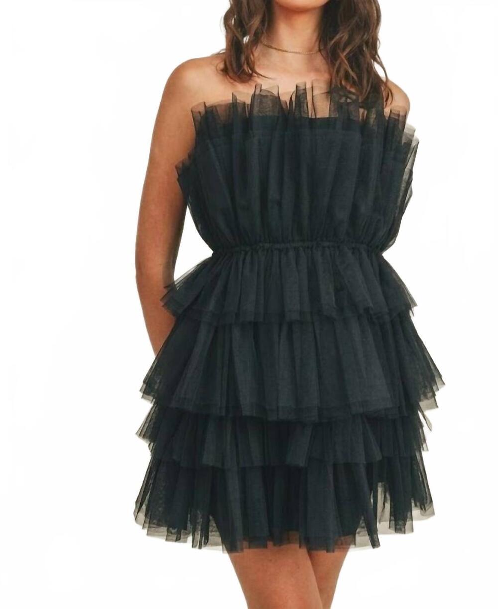 NEW MABLE organza ruffle tube mini dress in black